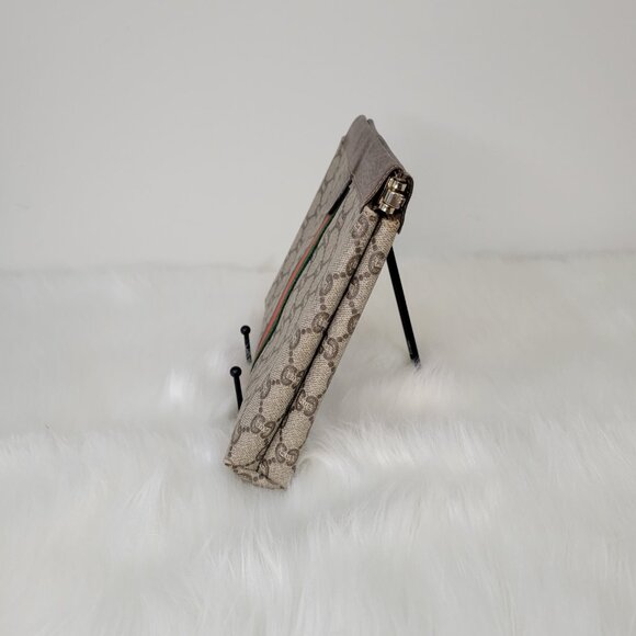 GUCCI PLUS VINTAGE CLUTCH Iconic Gucci Canvas Brown/Tan w Red/Green Stripe - Picture 5 of 10